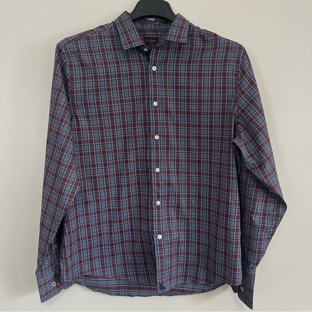🍷 UNTUCKit Macallan Plaid Button Down Shirt Men’s Large Burgundy Blue